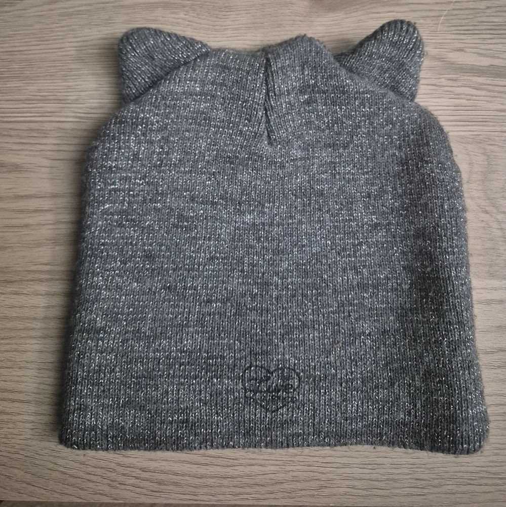 Justice Girls Metallic Kitty Cat Face Ears Beanie Knit Winter Hat